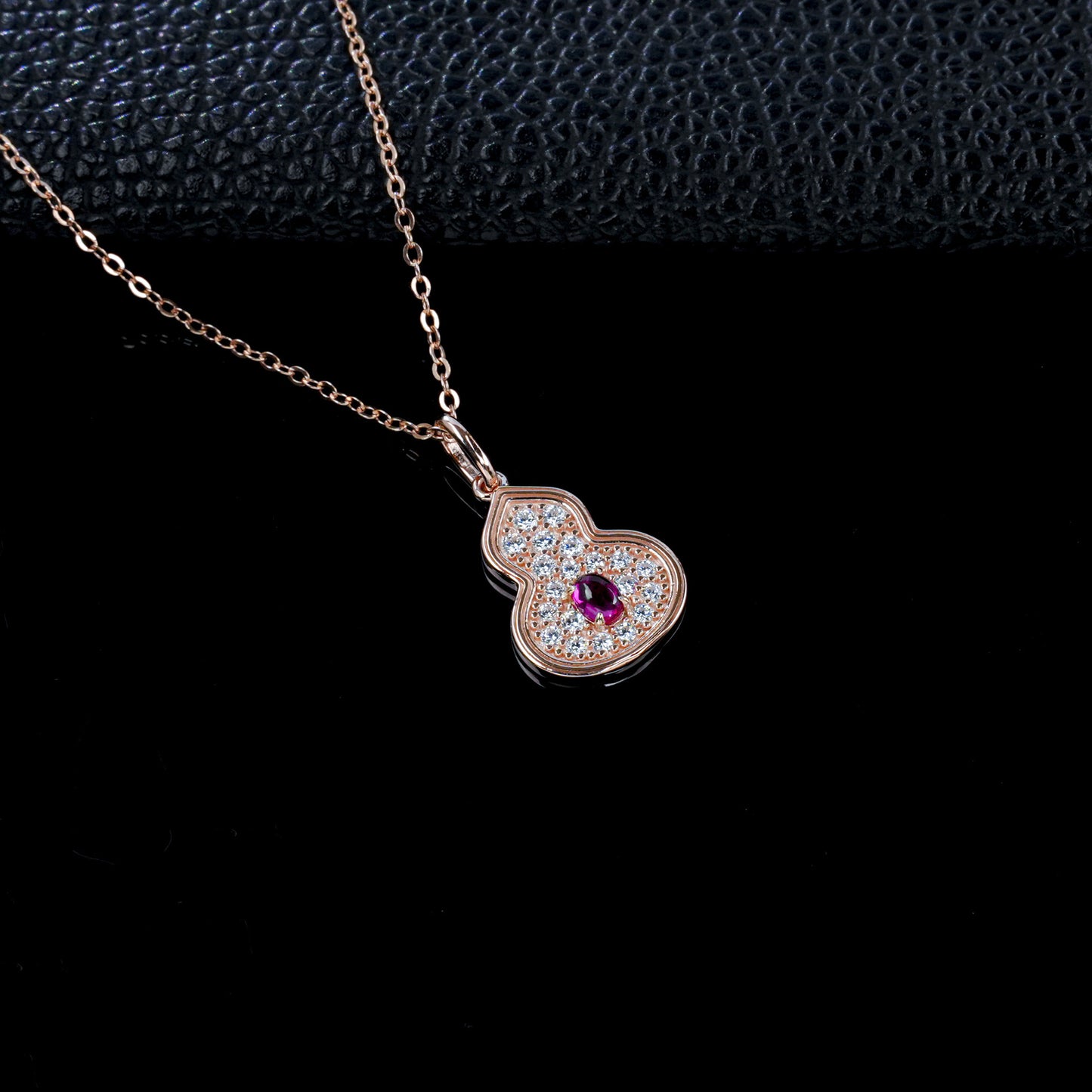 S925 Silver Rose Gold Lab Ruby Gourd Necklace, Style Full Diamond - Photo 3