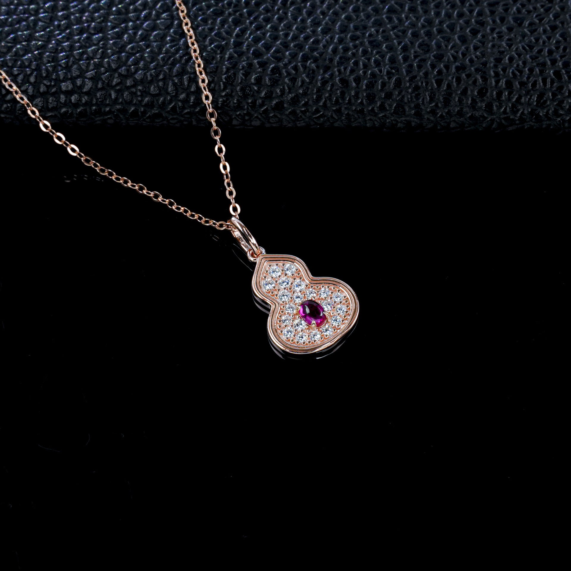 S925 Silver Rose Gold Lab Ruby Gourd Necklace, Style Full Diamond - Photo 3