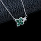 S925 Silver Lab Emerald Four-Petal Flower Necklace, Green Gemstone Butterfly - Photo 4