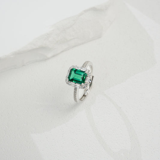 S925 Sterling Silver Lab Emerald Ring, Versatile Gift Ring - Photo 2