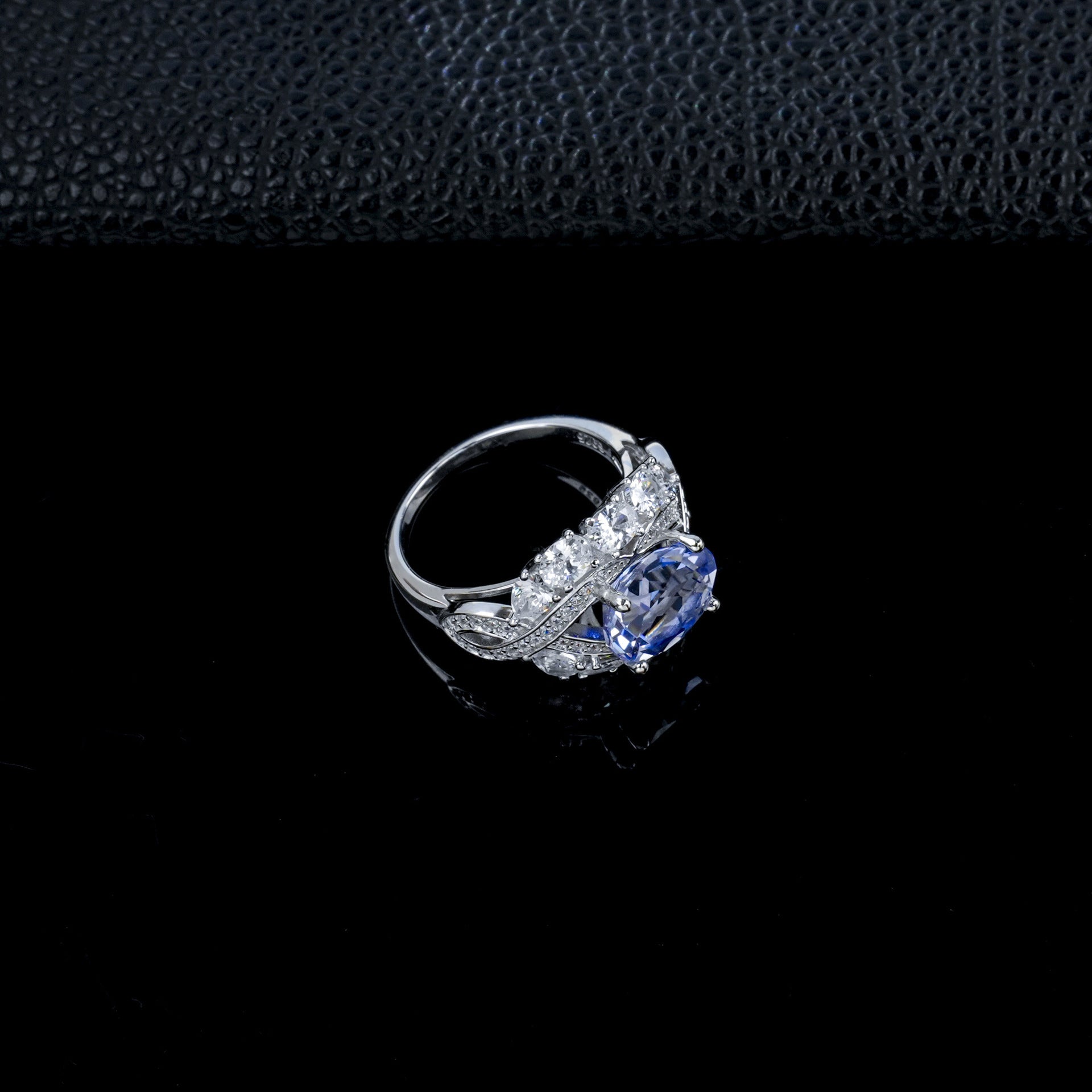 Lab Sapphire Ring S925 Sterling Silver Oval Diamond Hollow Design, Women's Evening Wedding - Photo 3