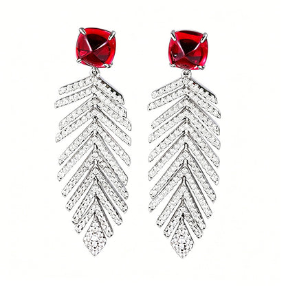 S925 Sterling Silver Sugarloaf-Cut coloured Gemstone Feather Earrings, Evening for Women - Photo 5