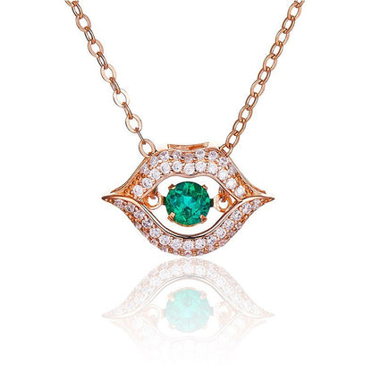 925 Sterling Silver Lab Emerald Flame-Lip Pendant Choker, Date Gift for Women - Photo 5