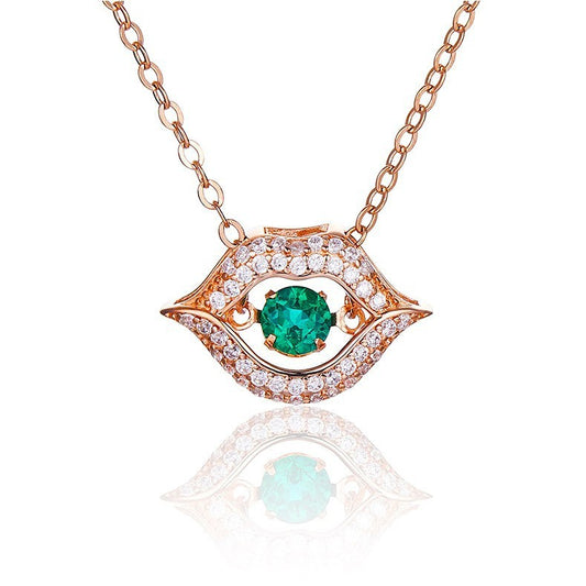 925 Sterling Silver Lab Emerald Flame-Lip Pendant Choker, Date Gift for Women - Photo 5