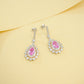 S925 Sterling Silver Lab Paraiba Teardrop Geometric Halo Drop Earrings - Photo 4