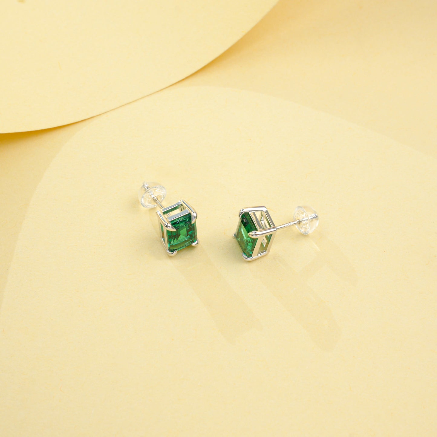 925 Sterling Silver Lab Emerald Square Earrings, Premium Delicate for Women - Photo 4