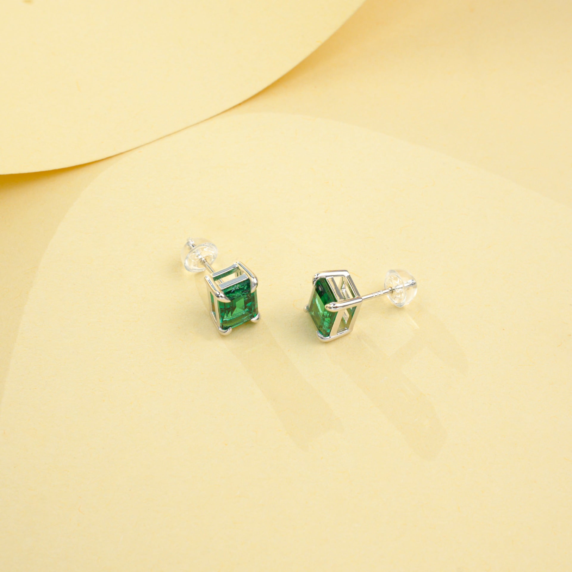 925 Sterling Silver Lab Emerald Square Earrings, Premium Delicate for Women - Photo 4