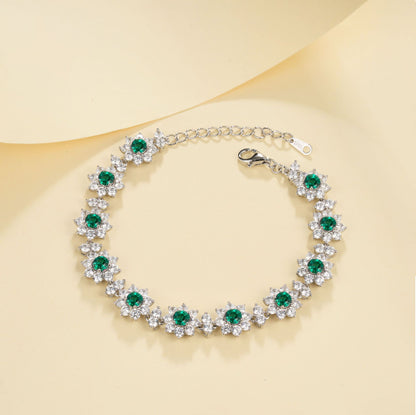 S925 Sterling Silver Lab Emerald Sunflower colourful Halo Bracelet, Premium for Women - Photo 6