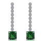 S925 Silver Princess-Cut Lab Emerald Long Drop Earrings, Pave Diamond Chain - Photo 5