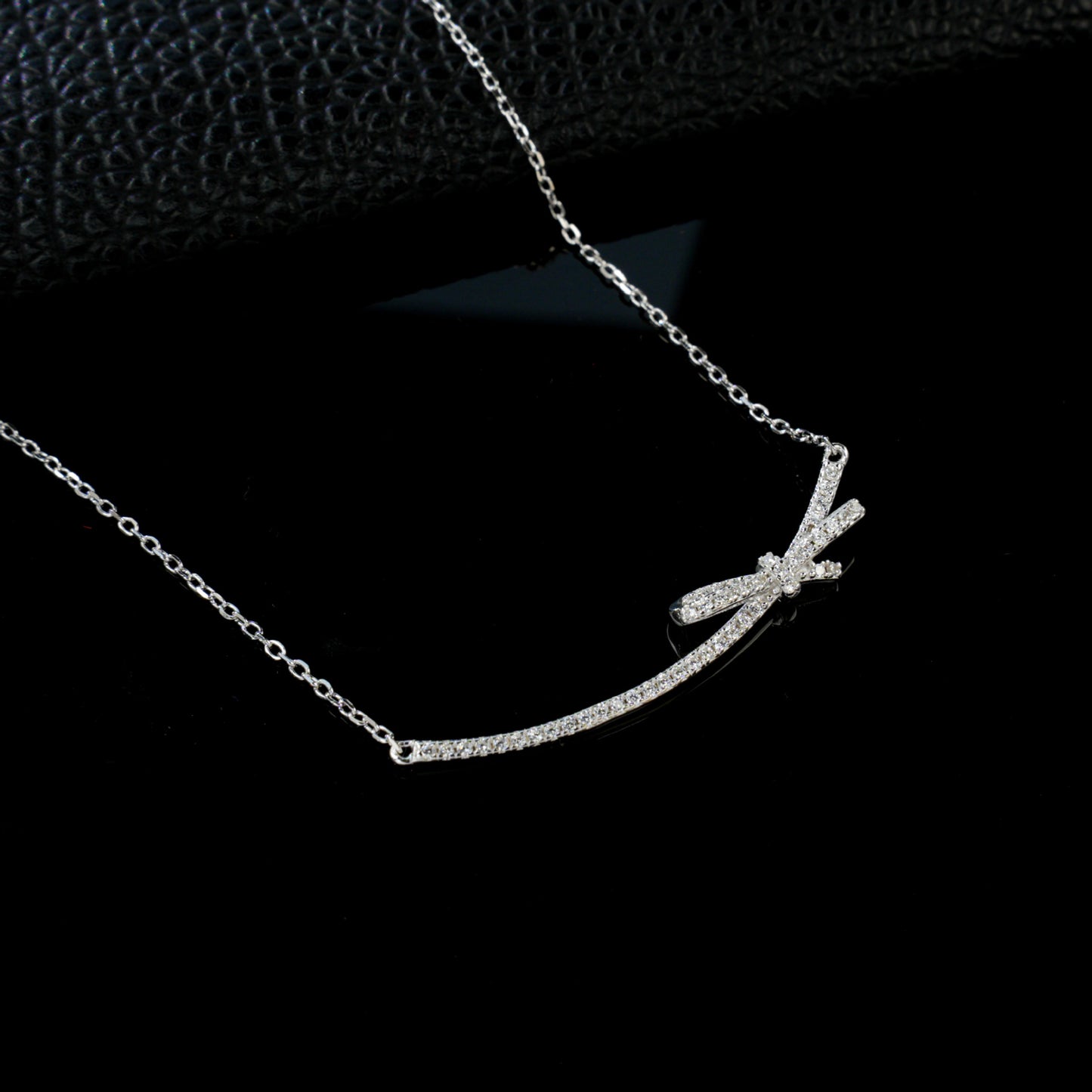 Exquisite Asymmetric Bow Full Diamond Silver Necklace, Choker Valentines Birthday - Photo 3