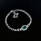S925 Silver Oval Lab Emerald Bracelet, Full Diamond Halo - Photo 4