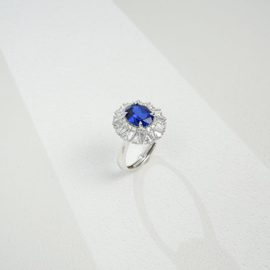 Lab Sapphire 925 Silver Ring Oval Centre, Luxurious Premium Vintage - Photo 3