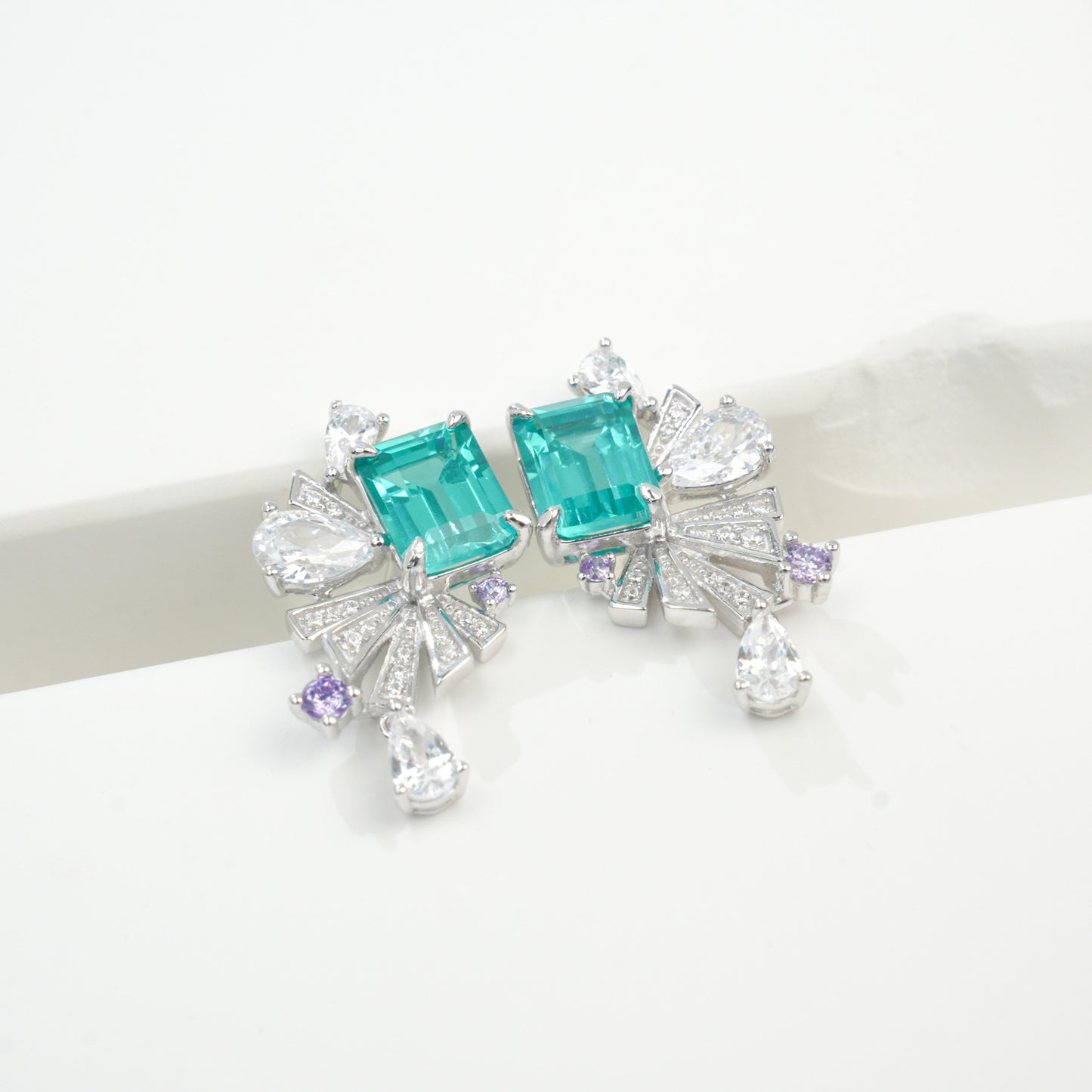 S925 Sterling Silver Lab Paraiba Square coloured Gemstone Multi-Diamond, Versatile - Photo 3