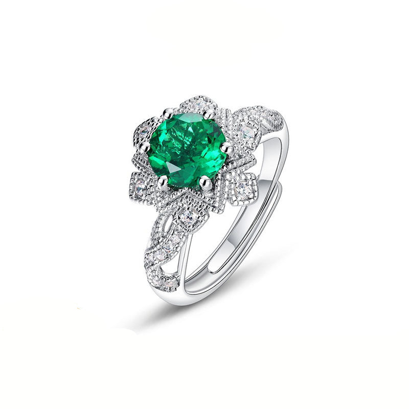 Lab Emerald 925 Silver Ring for Women, Luxurious Premium Vintage - Photo 1