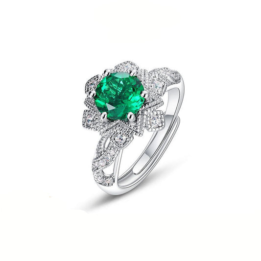 Lab Emerald 925 Silver Ring for Women, Luxurious Premium Vintage - Photo 1