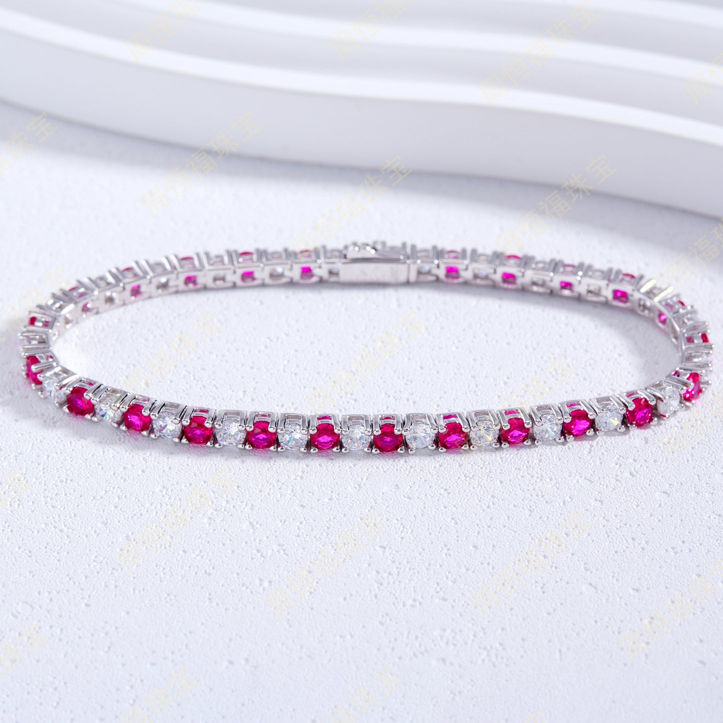 Lab Ruby Bracelet S925 Silver Diamond, Premium Gift Jewellery - Photo 2