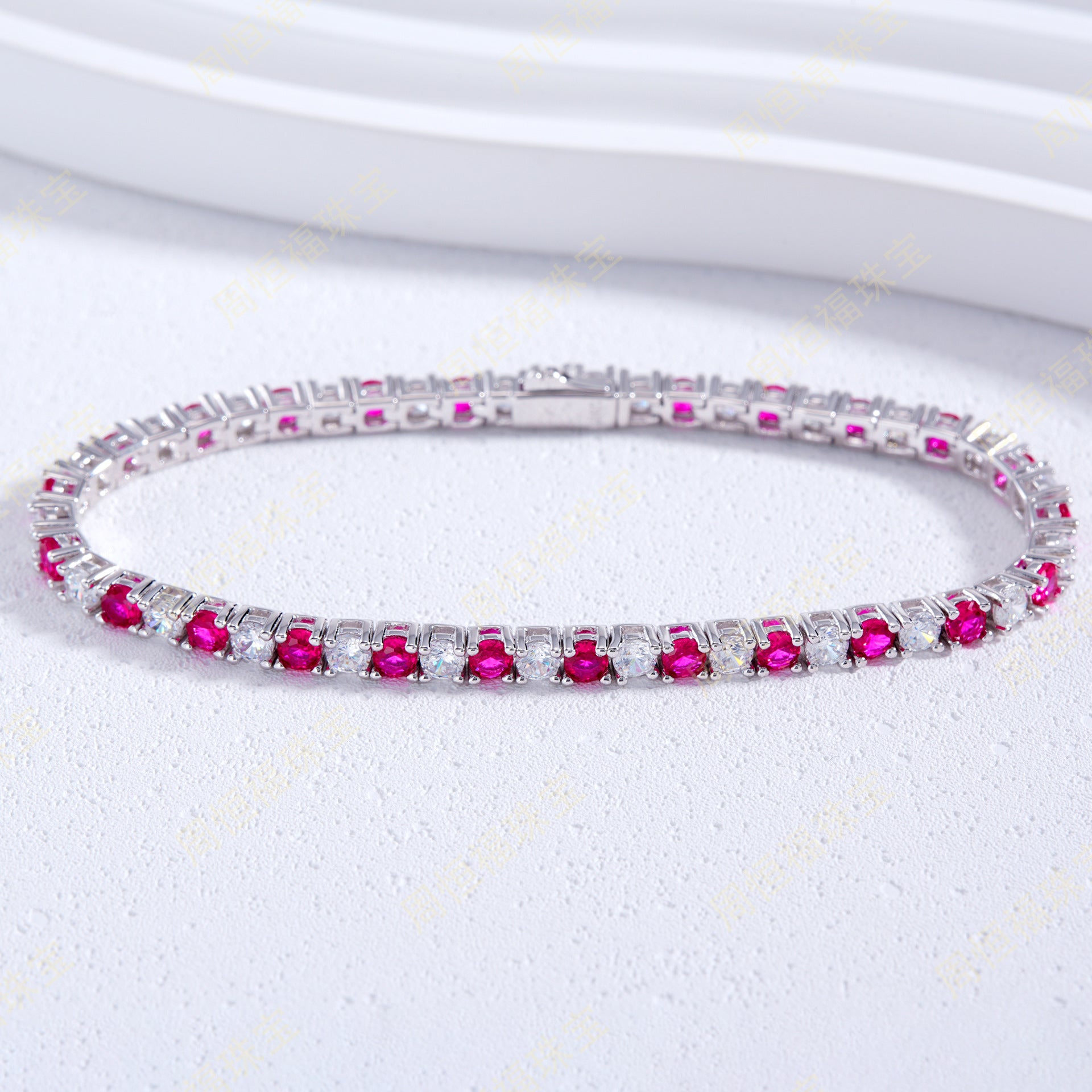 Lab Ruby Bracelet S925 Silver Diamond, Premium Gift Jewellery - Photo 2