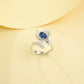 925 Sterling Silver Lab Sapphire Oval Pave Ring, Premium Versatile - Photo 2