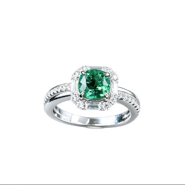 S925 Silver Round Lab Emerald Vintage, Evening Anniversary Gift - Photo 1