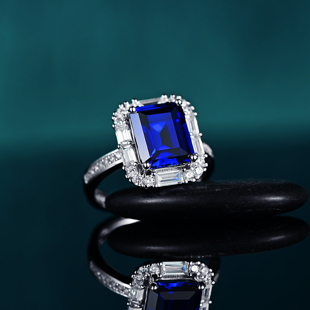 S925 Sterling Silver Lab Sapphire Ring Adjustable, Premium Ring Gift - Photo 2