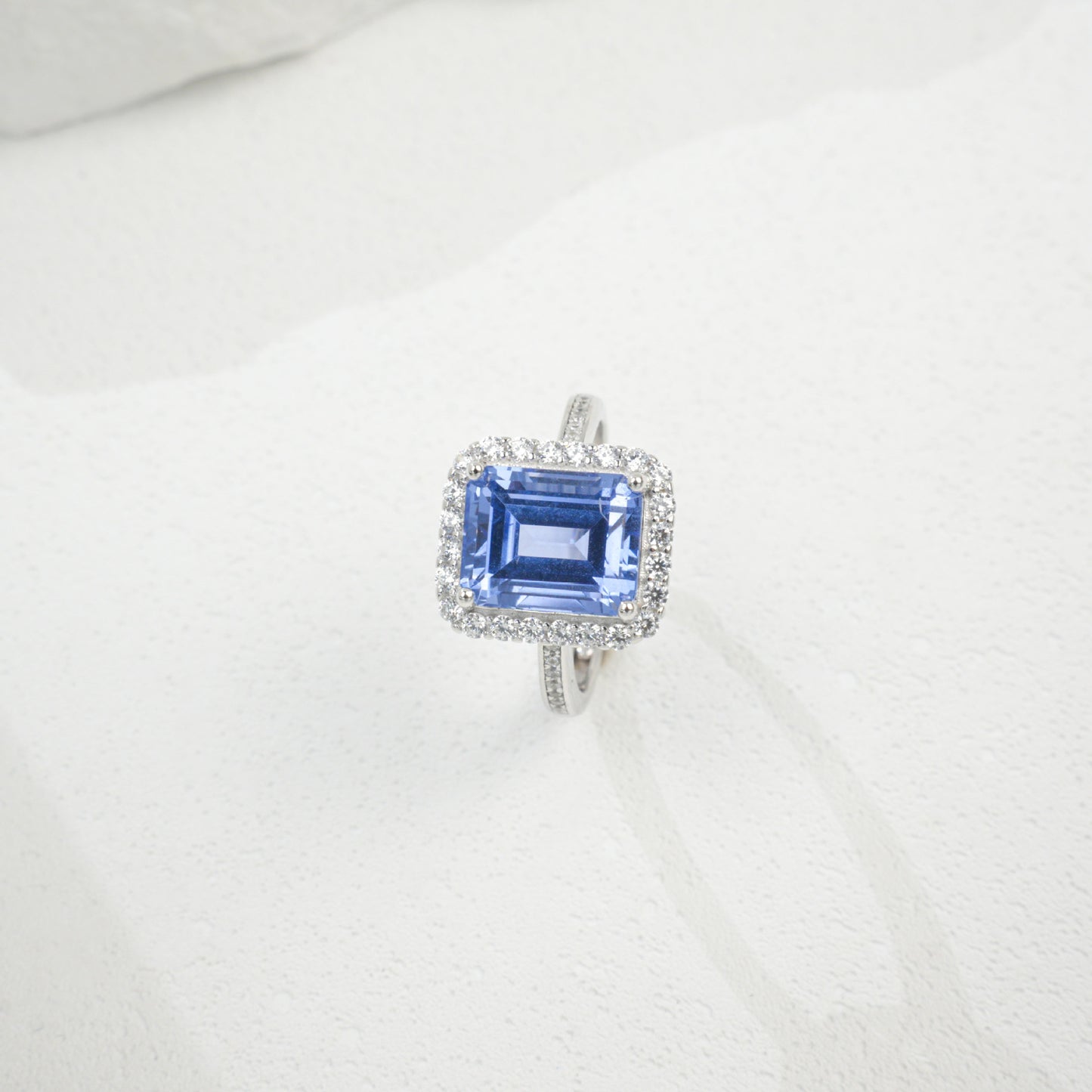 S925 Silver Lab Cornflower Sapphire Cut Halo, Versatile Women's Ring - Photo 6