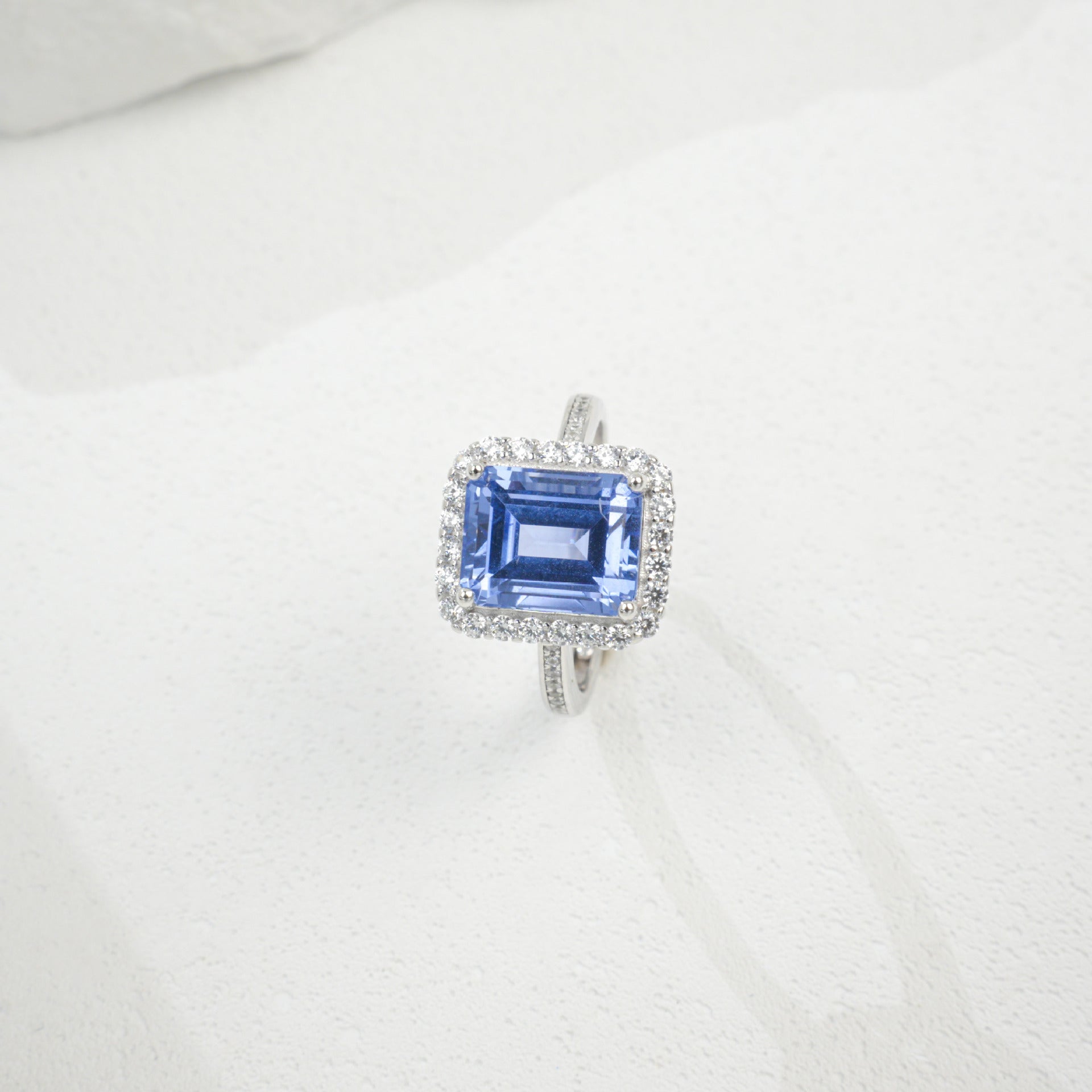 S925 Silver Lab Cornflower Sapphire Cut Halo, Versatile Women's Ring - Photo 6