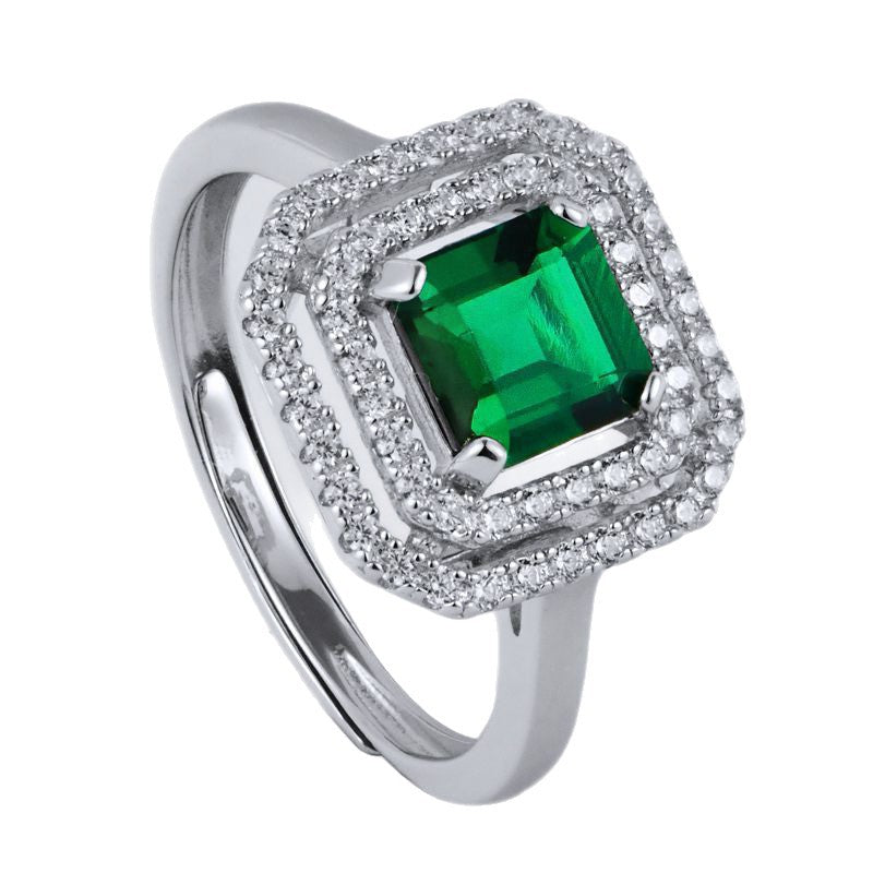 S925 Sterling Silver Lab Emerald Ring Adjustable, Vintage Ring Gift - Photo 5