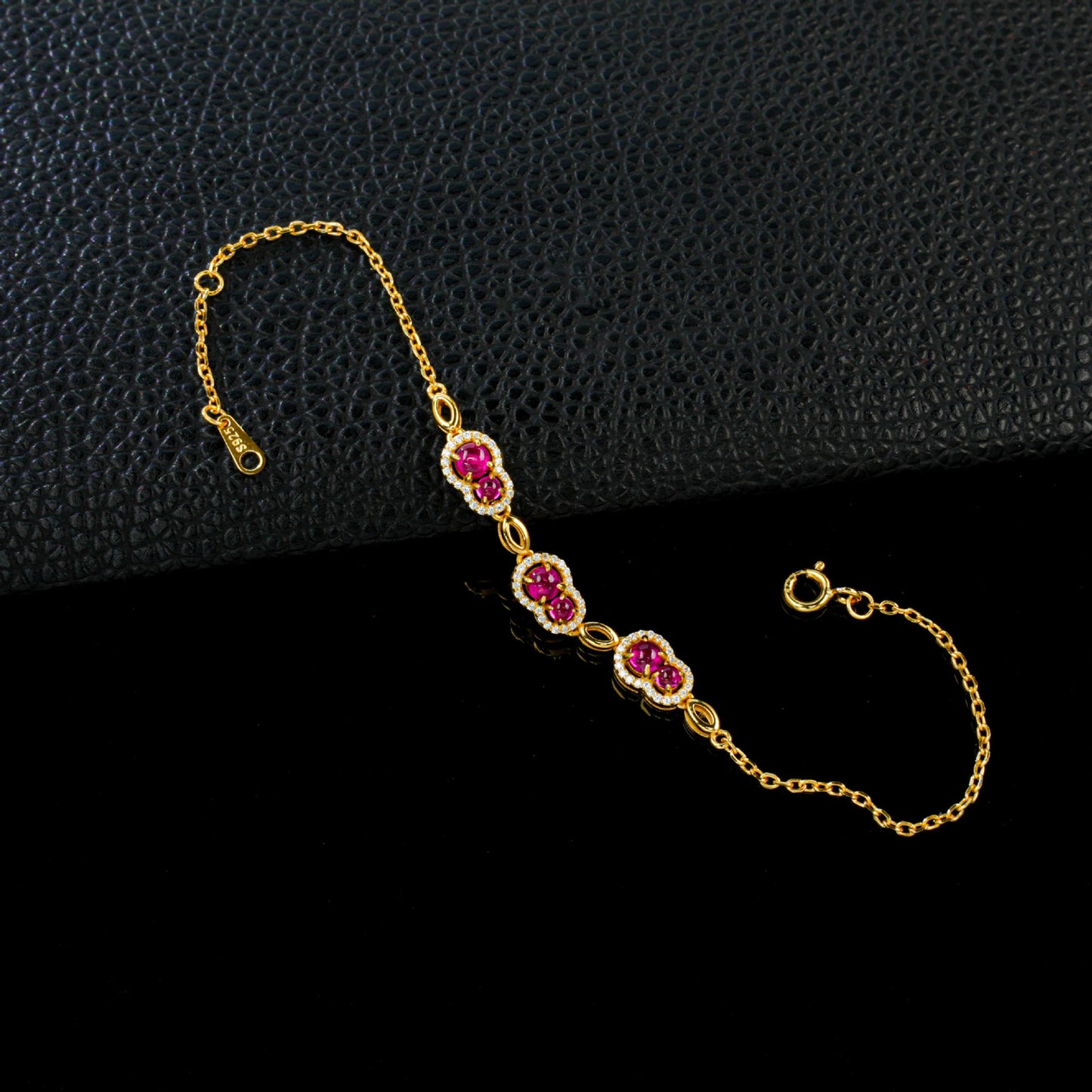 S925 Sterling Silver Lab Pigeon Blood Ruby Gourd Enamel Sparkly Bracelet, Versatile - Photo 4