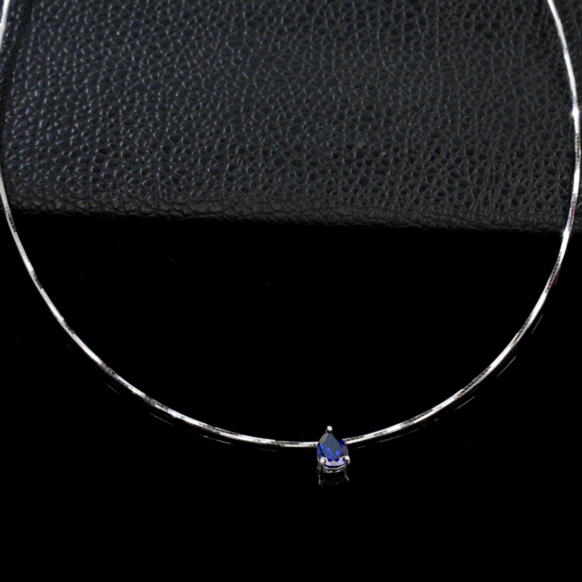 S925 Sterling Silver Lab Sapphire Teardrop Choker Necklace, Minimalist Premium - Photo 3
