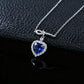 S925 Silver Heart Lab Sapphire Necklace, Full Diamond Halo - Photo 3