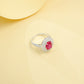 925 Sterling Silver White-Gold Lab Ruby Double-Halo Ring, Premium - Photo 3