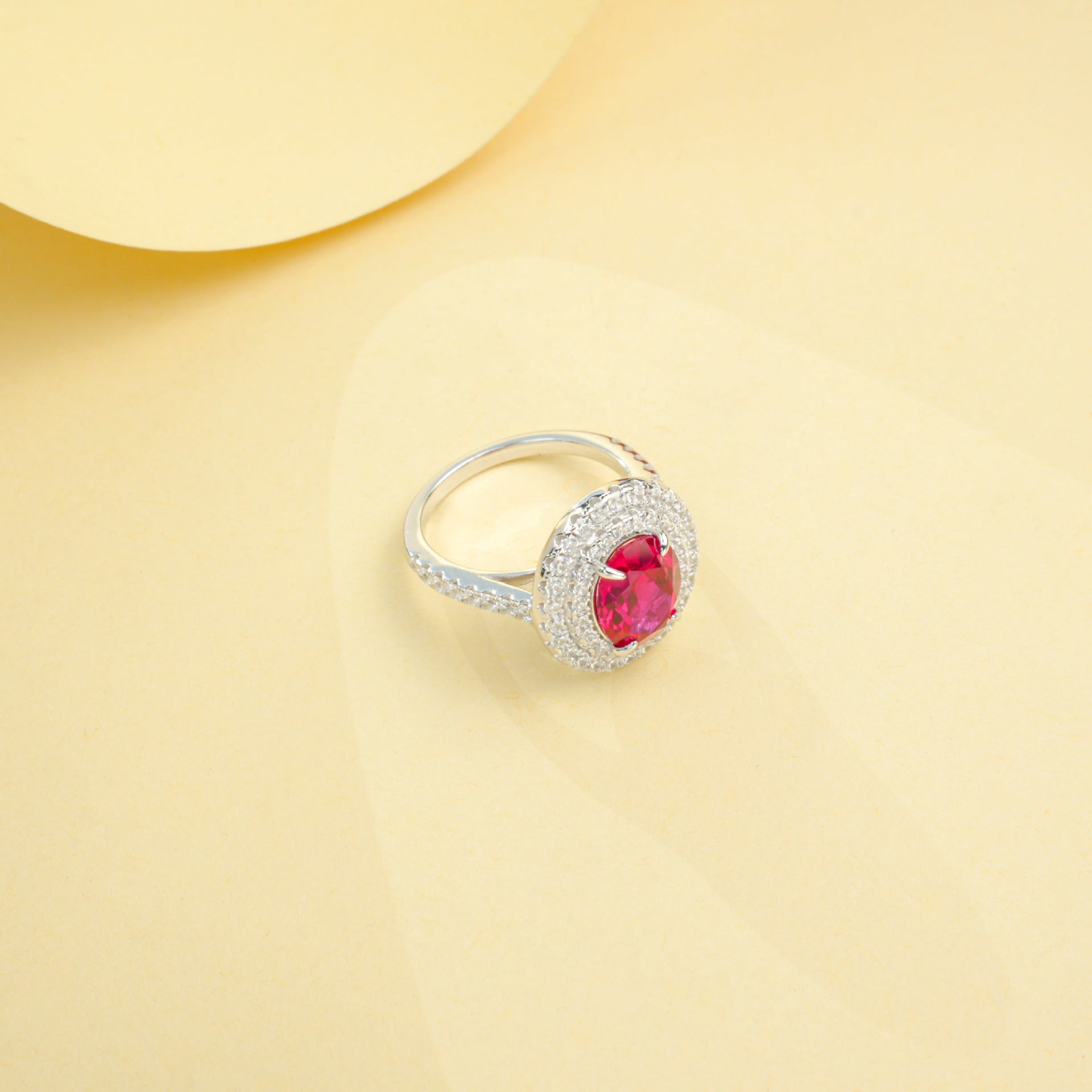 925 Sterling Silver White-Gold Lab Ruby Double-Halo Ring, Premium - Photo 3