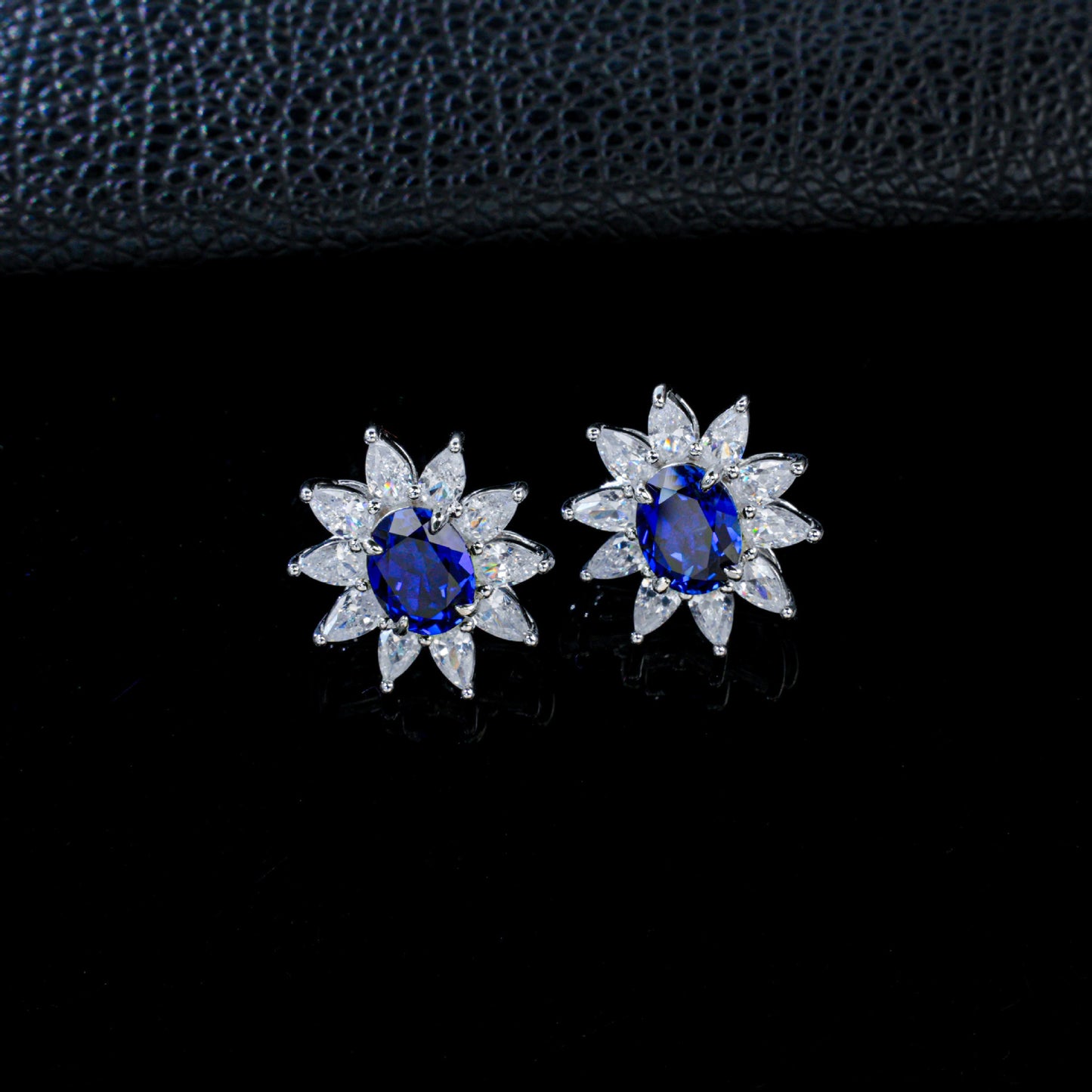 Lab Sapphire S925 Silver Stud Earrings, Vintage Premium Princess - Photo 2