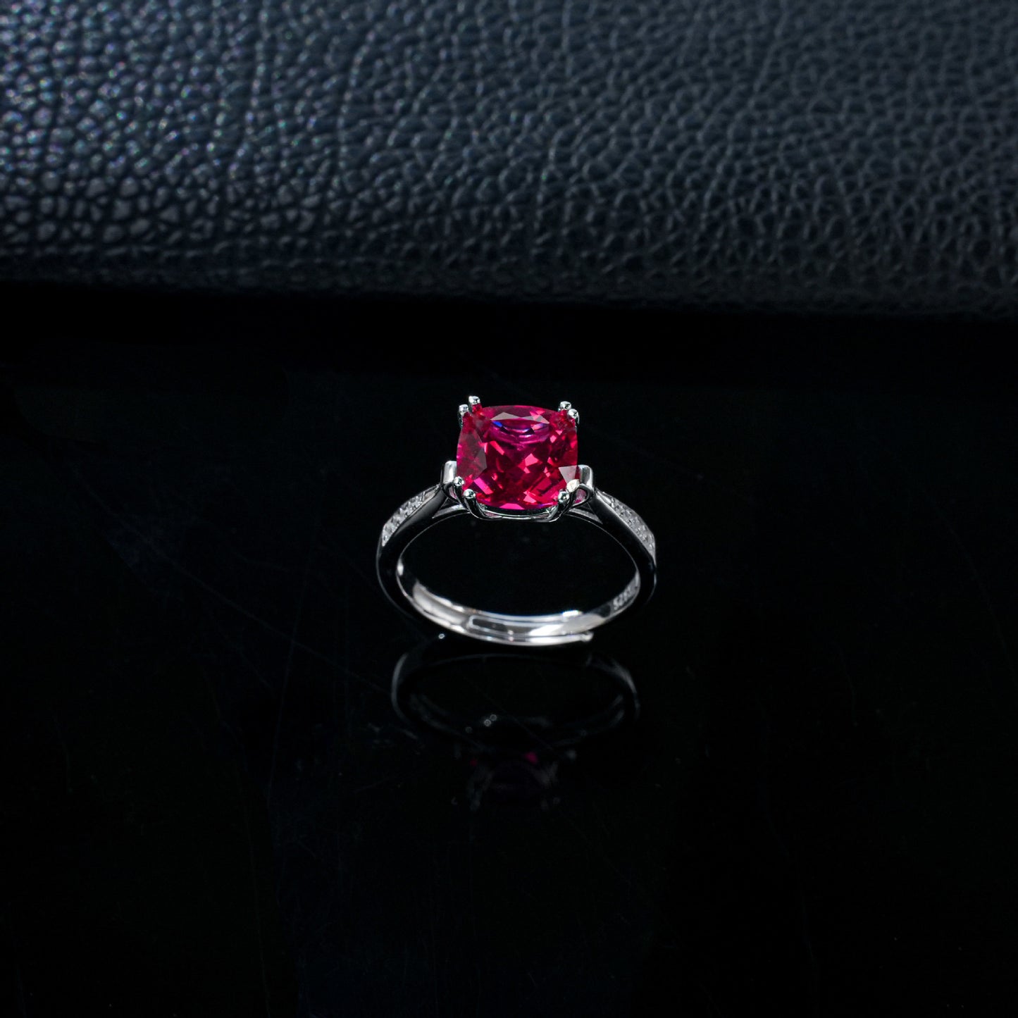 S925 Silver Cushion Ruby Ring 4-Claw Setting, Bold Proposal Engagement - Photo 2