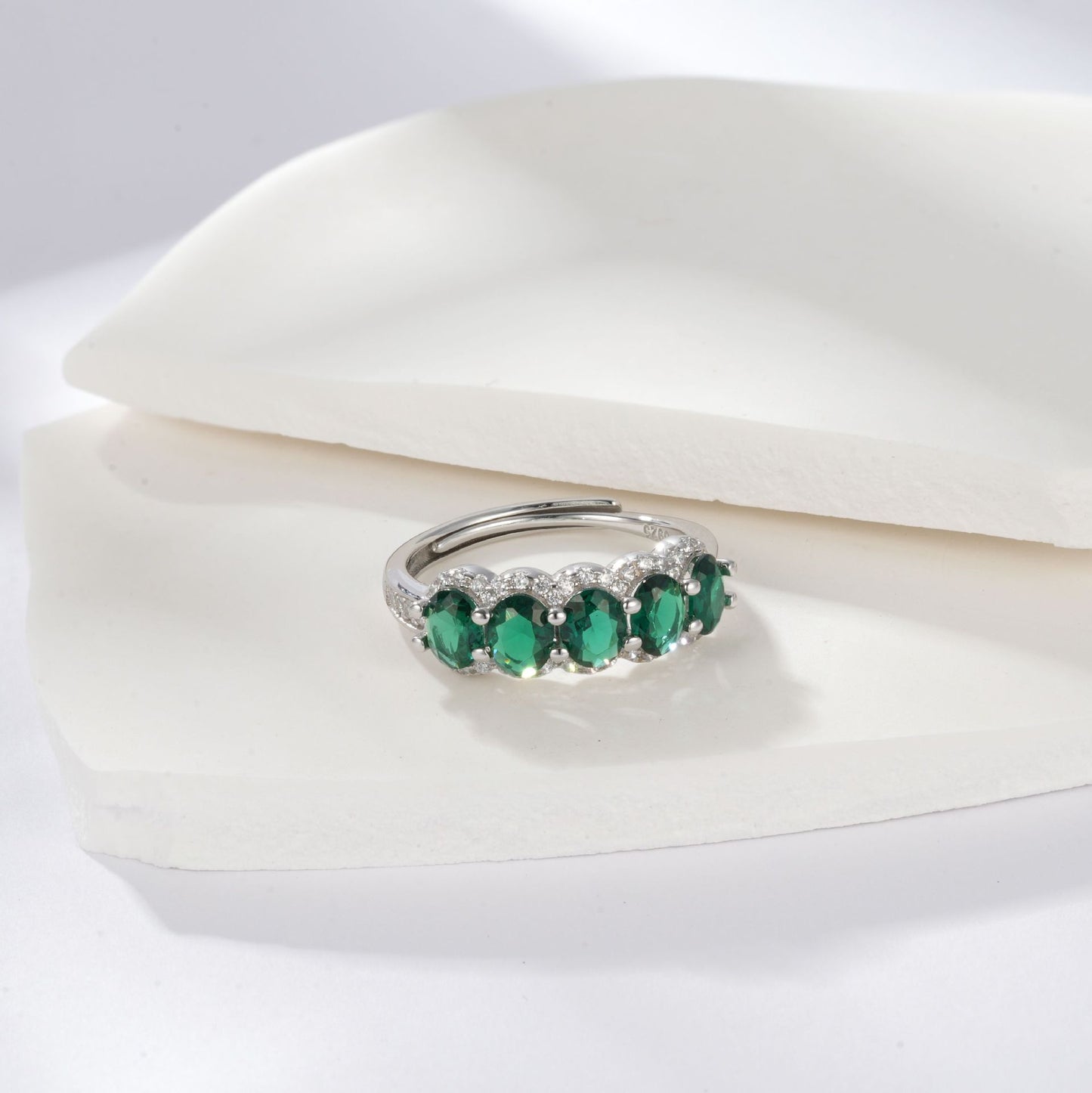 Lab Emerald Ring 925 Silver Micro-Set Green, Ring - Photo 3