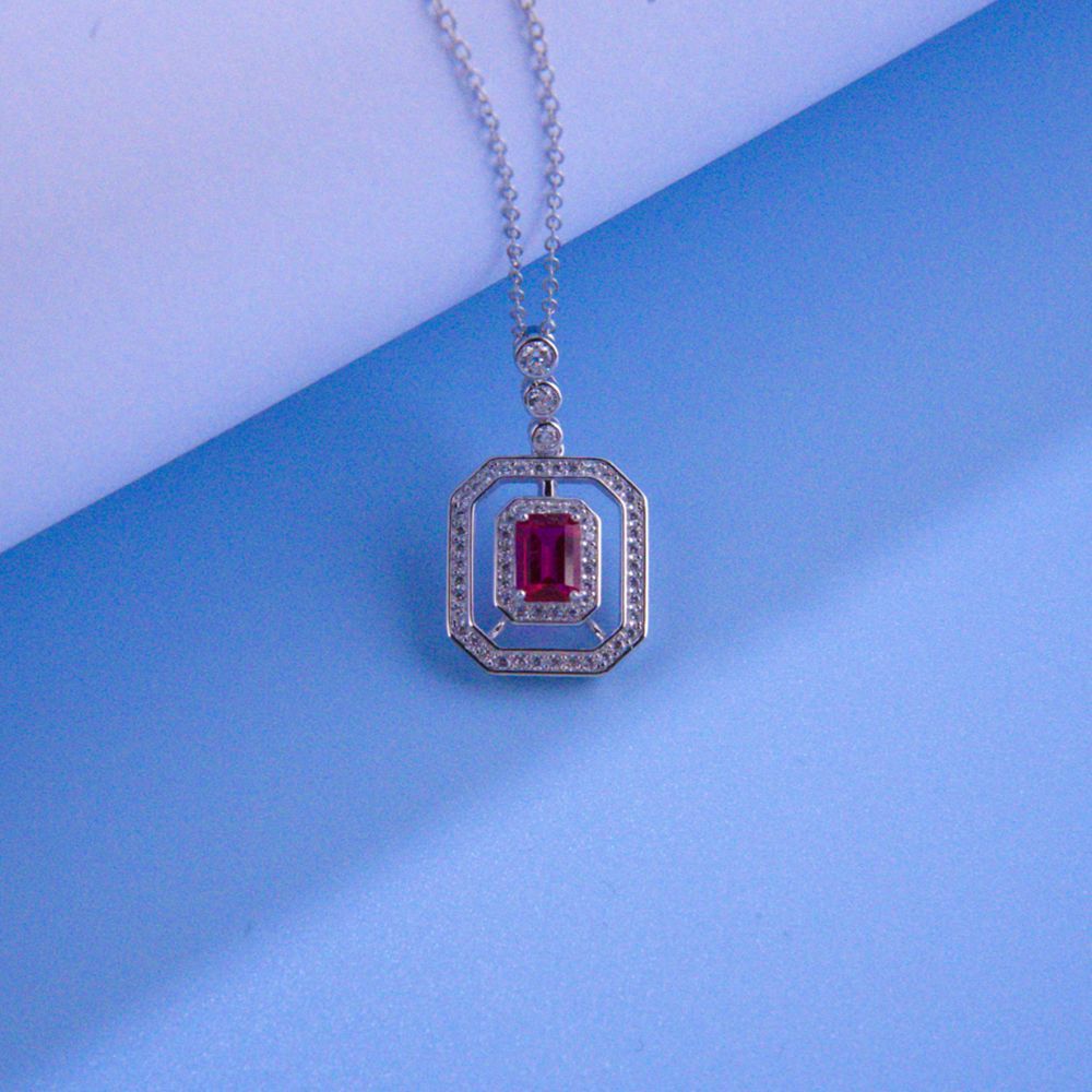 S925 Sterling Silver Gemstone Double-Layer Octagon Square Halo Choker, Premium Vintage for Women - Photo 2