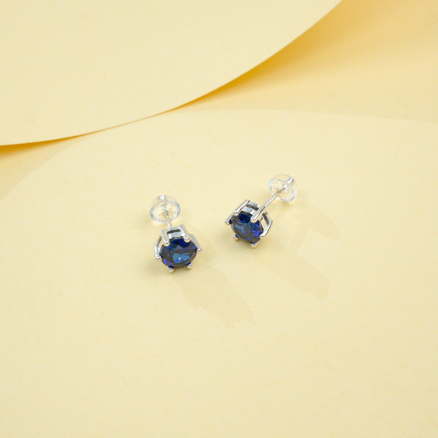 S925 Sterling Silver 6-Claw Lab Sapphire Earrings, Royal Blue Gemstone - Photo 4
