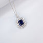 S925 Sterling Silver Lab Sapphire Necklace Square Premium - Photo 4