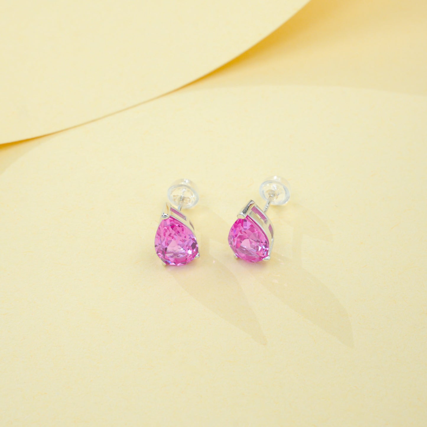S925 Sterling Silver Lab Padparadscha Teardrop Stud Earrings, Minimalist Designer - Photo 2