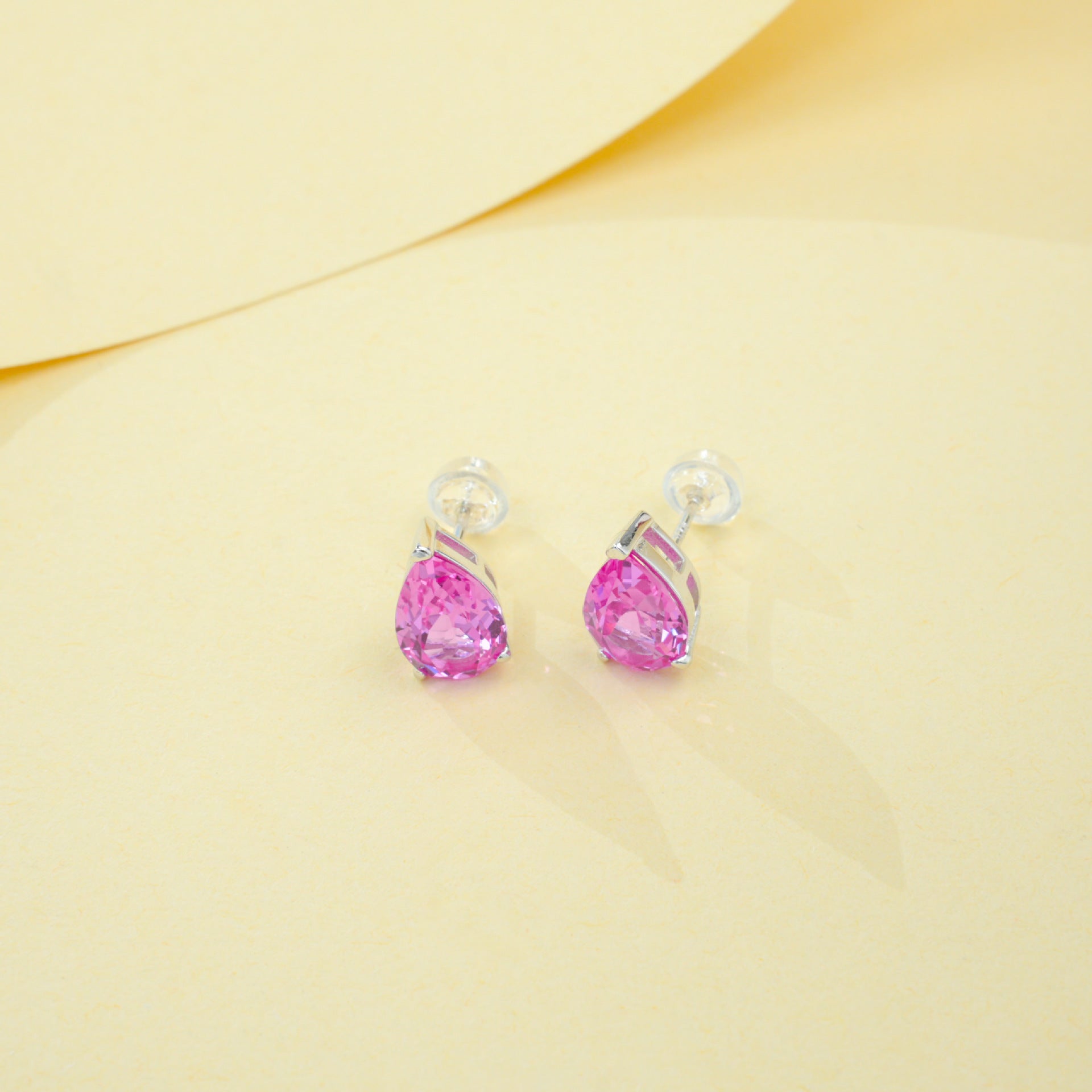 S925 Sterling Silver Lab Padparadscha Teardrop Stud Earrings, Minimalist Designer - Photo 2