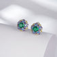S925 Sterling Silver Lab Emerald Stud Earrings, Vintage Flower Diamond - Photo 5