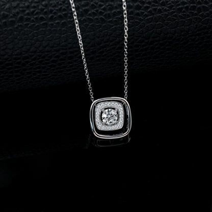 S925 Silver Double-Layer Square Halo Pendant Necklace, Elegant Versatile - Photo 2