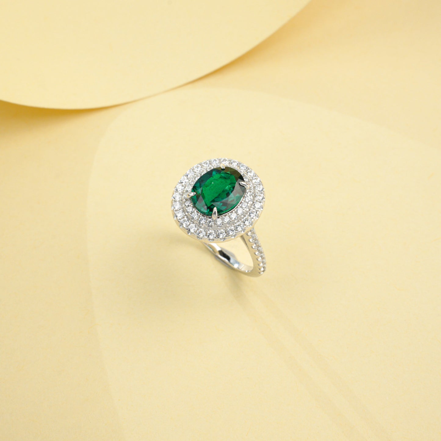 925 Sterling Silver Gold-Plated Lab Emerald Ring for Women, Versatile - Photo 3
