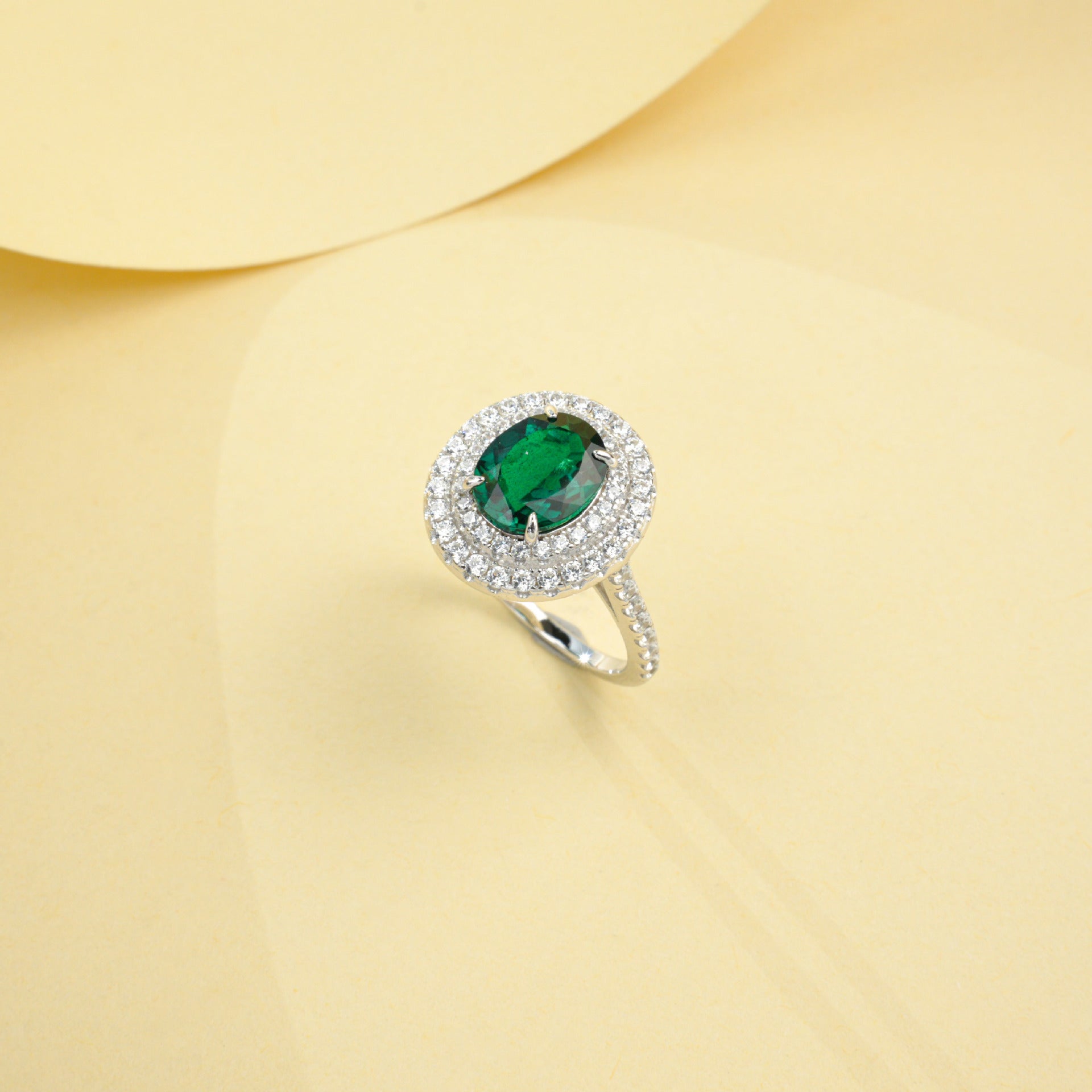 925 Sterling Silver Gold-Plated Lab Emerald Ring for Women, Versatile - Photo 3
