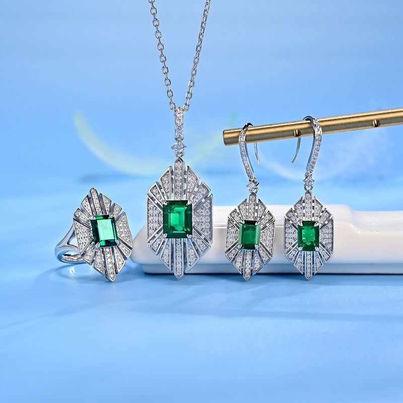 S925 Sterling Silver Vintage Emerald Drop Earrings, Geometric Earrings Premium - Photo 4