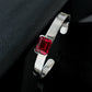 S925 Sterling Silver Lab Ruby Open Bangle for Women, Minimalist Gift - Photo 2