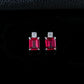S925 Sterling Silver Lab Ruby Stud Earrings Rectangle Emerald-Cut, Simple Gemstone Earrings - Photo 2