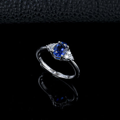S925 Silver Oval Lab Sapphire Triangle Stone Ring, Ring Birthday Gift - Photo 2