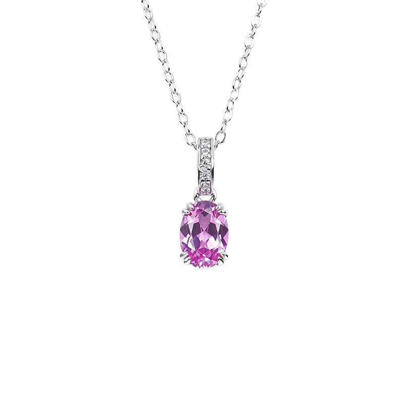 Gentle Pink Sapphire 925 Silver Necklace, Diamond Chain Valentines - Photo 5