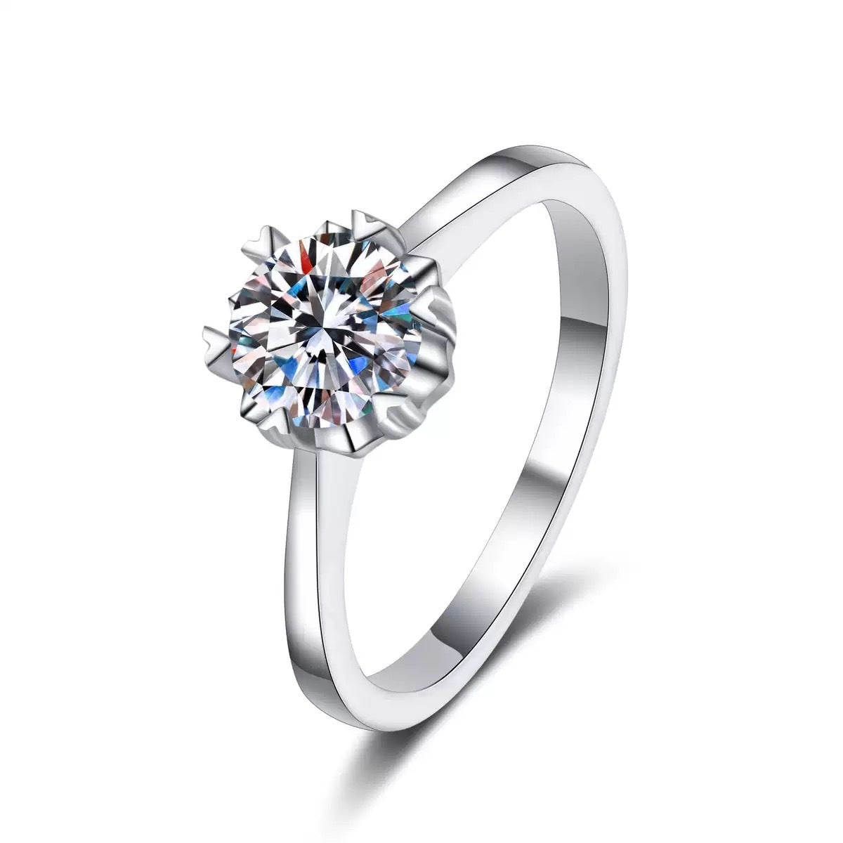 S925 Silver Heart 6-Claw Ring, Romantic Proposal Engagement - Photo 5